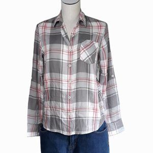 WOOLRICH • Small women's • plaid blouse pink grey white button down Winter